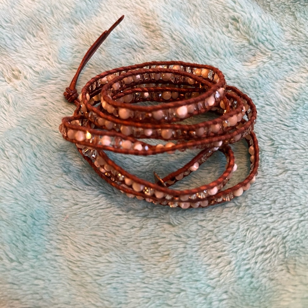 Chan Luu gemstone and leather wrap bracelet